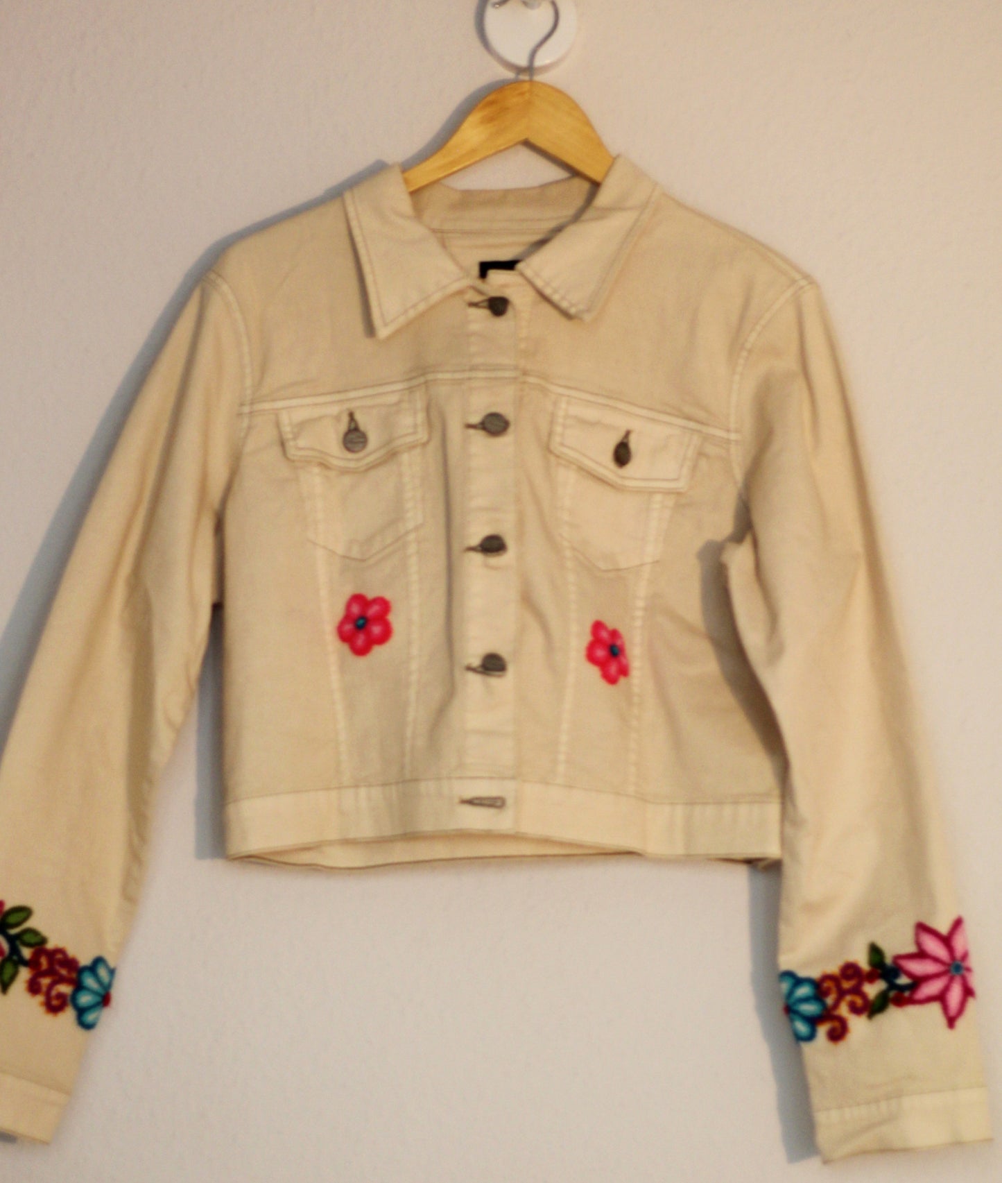 Floral Denim Jacket (Beige)