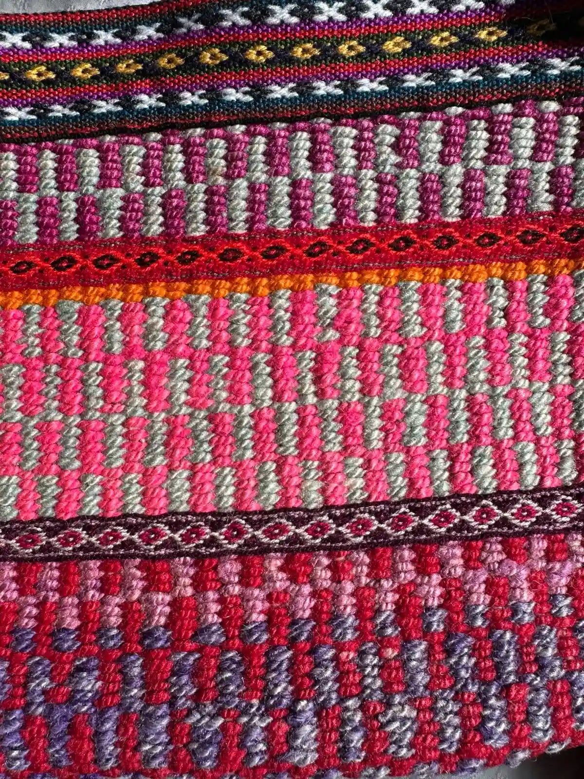 Handwoven Wool Bag - Vibrant Ethnic Patterned - Pink, Green &amp; Orange