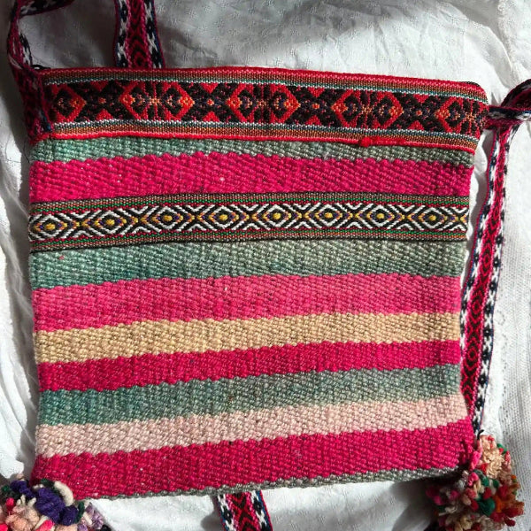 Handwoven Wool Bag - Vibrant Ethnic Pattern - Bright Orange