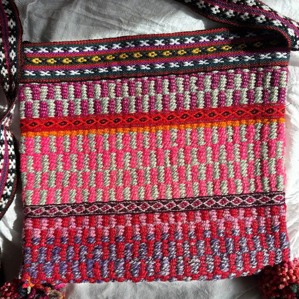 Handwoven Wool Bag - Vibrant Ethnic Patterned - Pink, Green &amp; Orange