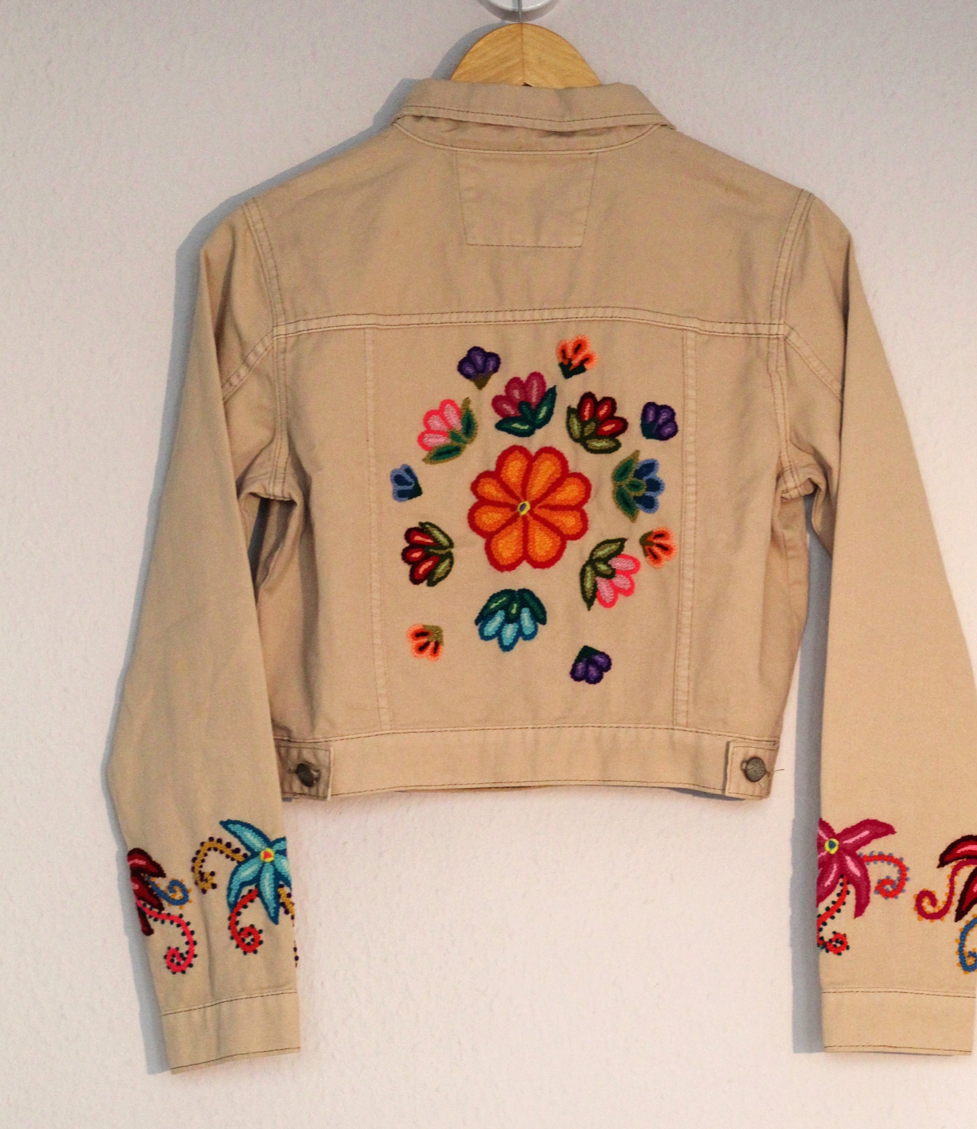 Floral Denim Jacket (Beige) - Sacred Weavings 
