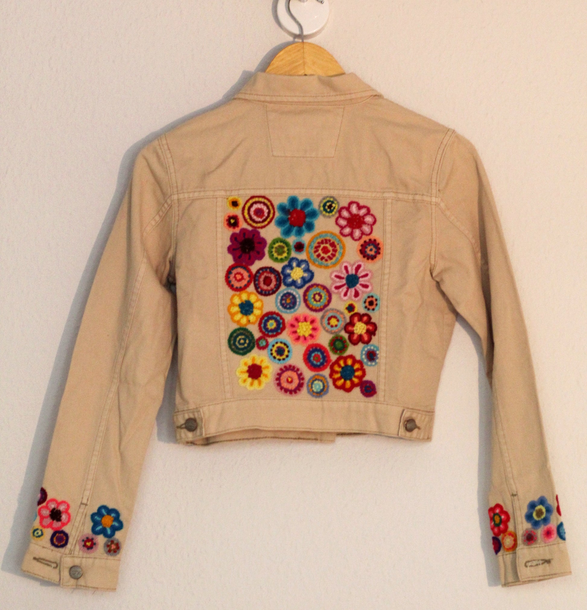 Floral Denim Jacket (Beige) - Sacred Weavings 