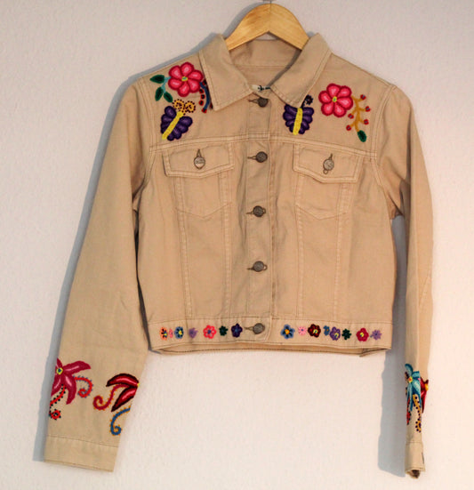 Floral Denim Jacket (Beige)