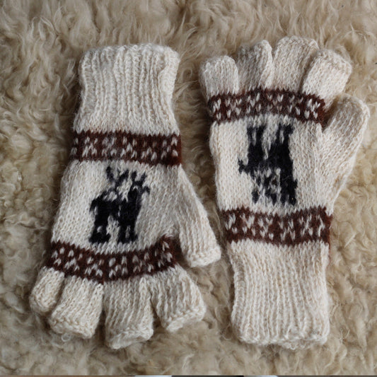 Fingerlose Alpaka Handschuhe mit  Alpaka Design - Sacred Weavings 